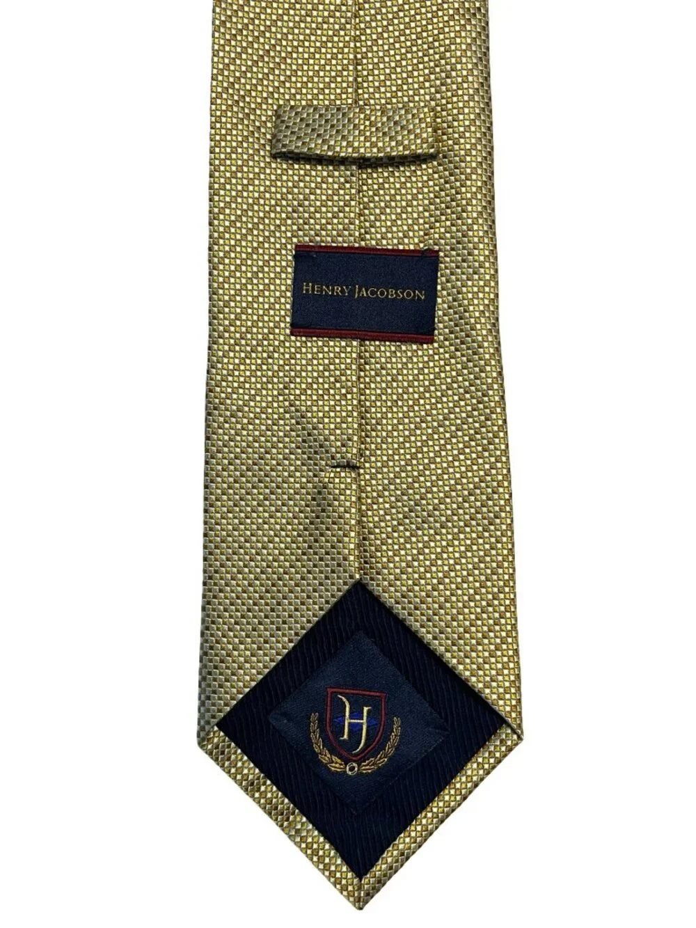 Vintage Henry Jacobson Silk Tie Gold Geometric Pattern Classic Mens Necktie